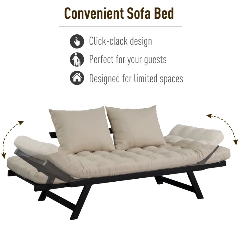 HOMCOM Click Clack Couch  Convertible Futon Sleeper Sofa Bed - Modern - Linen Fabric - 61" L - Beige