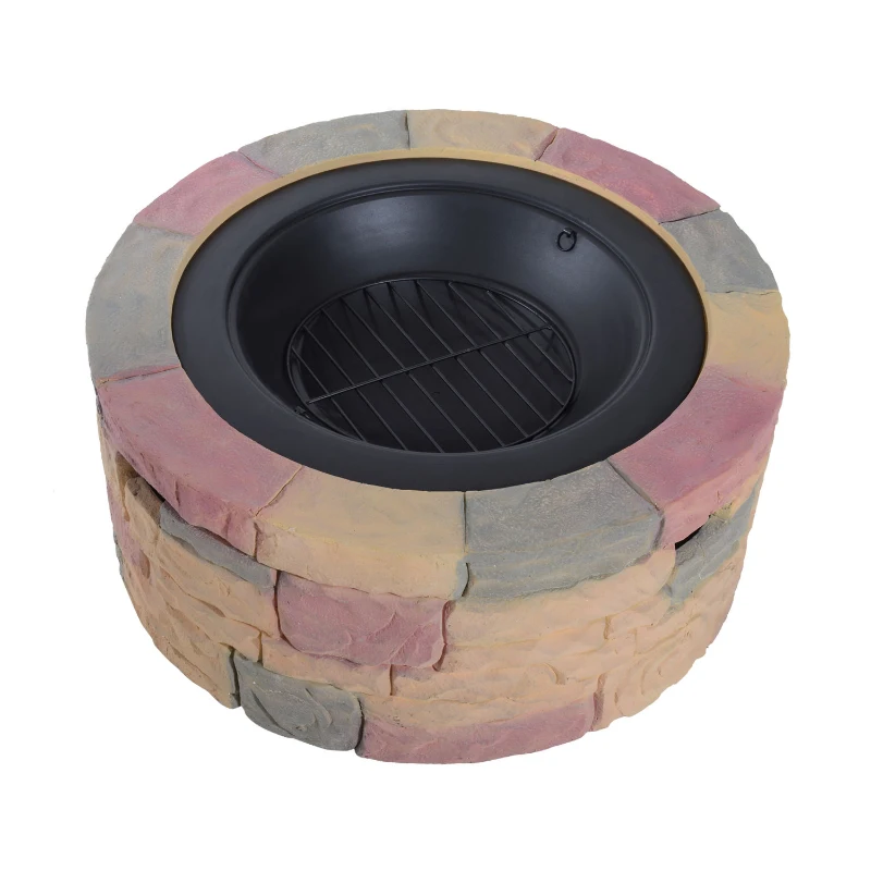 Outsunny 35" Round Decorative Stone Patio Fire Pit