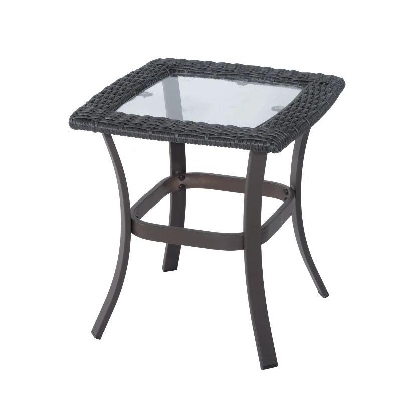 Outsunny 3 Piece Outdoor PE Rattan Wicker Rocking Chair and Tea Table Set - Dark Grey/ Cream