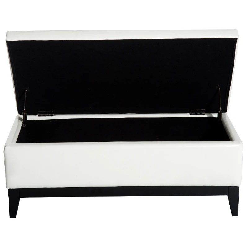 HomCom 42” Rectangular Faux Leather Storage Ottoman Bench with Tray - Cream White