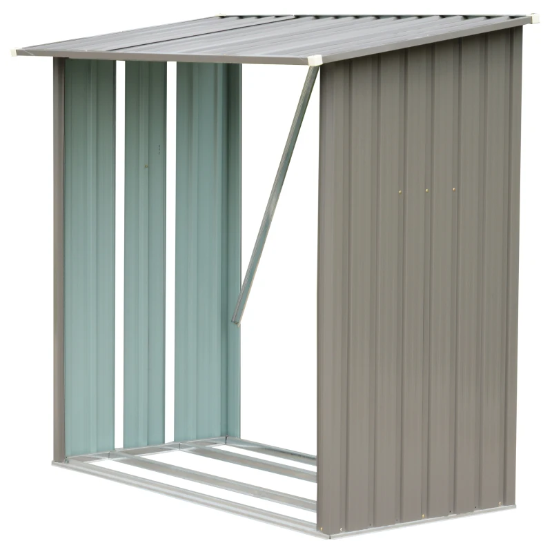 Outsunny 64" Steel Sturdy Firewood Covered Shed Storage Rack - Grey
