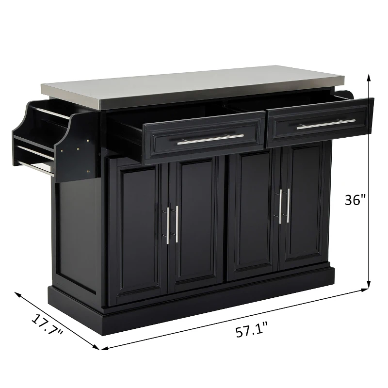 HomCom 36" Stainless Steel Top Deluxe Rolling Kitchen Cart With Storage- Black