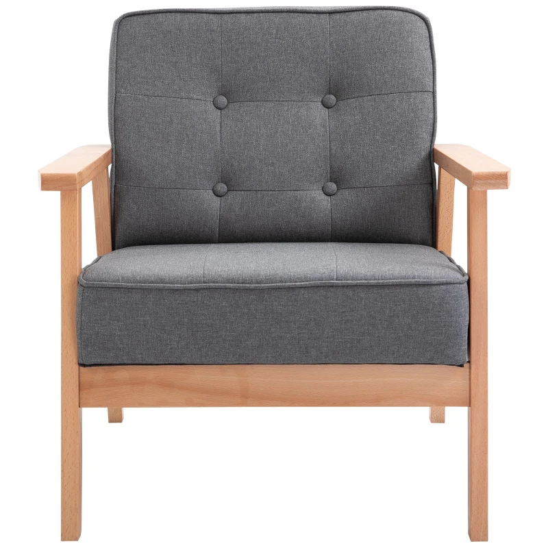 HOMCOM Mid-Century Accent Chair Modern Fabric Upholstered Tufted Back Lounge Sofa Seat - Grey