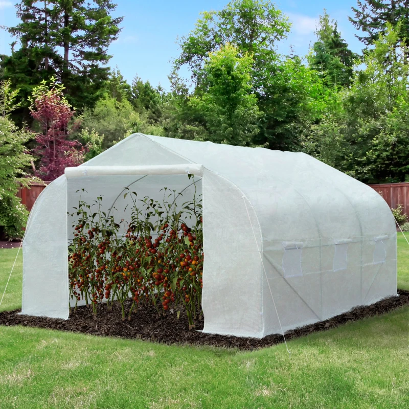 Outsunny 11' x 10' x 7' Outdoor Portable Walk-In Tunnel Greenhouse with Windows - White