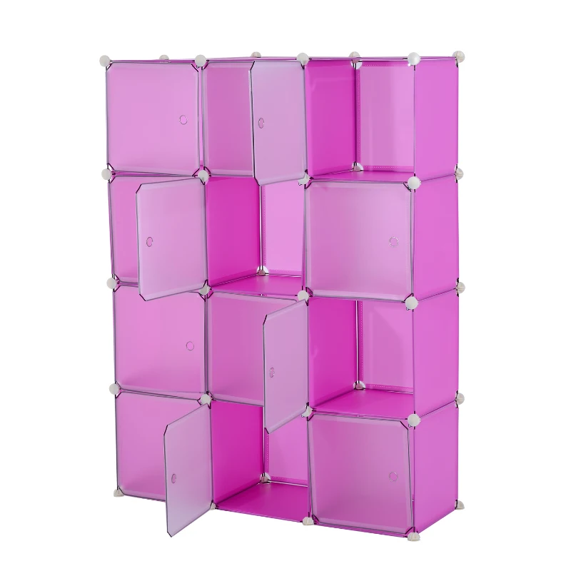 HomCom Customizable 12-Cube Plastic Storage Organizer - Pink