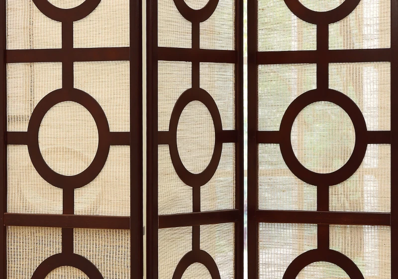 Monarch 3-Panel Circle Design Folding Privacy Screen Room Divider - Cappuccino Wood Frame