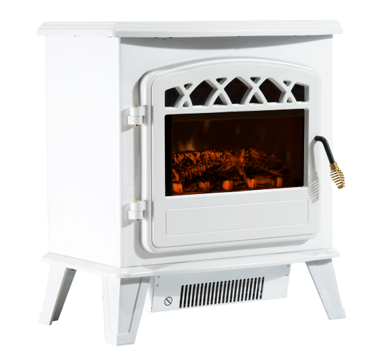HomCom 20" 1500W Free Standing Electric Wood Stove Fireplace Heater - White