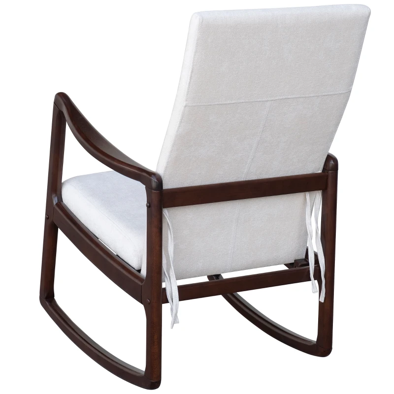 HomCom Modern Wood Rocking Chair Indoor Porch Furniture for Living Room - Coffee Brown / White with Cushion