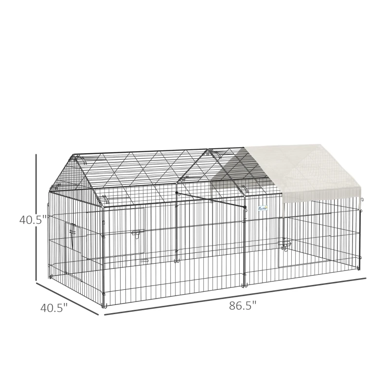 PawHut 87" x 41" Crate Galvanized Metal Outdoor Pet Enclosure with Removeable Protective Cover Black/White