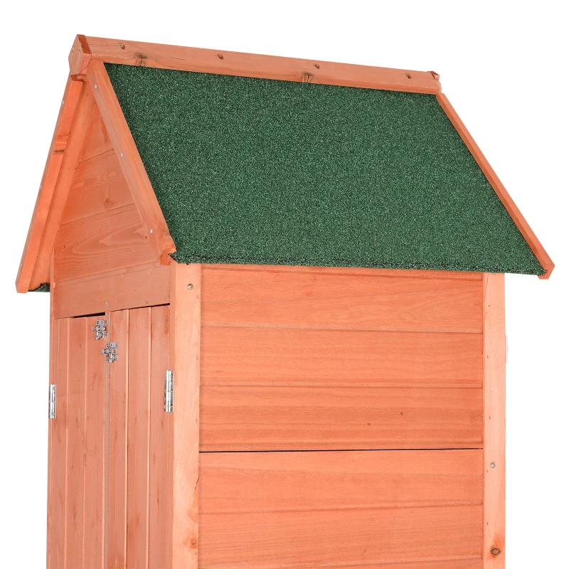 Outsunny Solid Pine Wood Lockable 4-Door Storage Shed with Shelving for Your Backyard Garden Organization Needs