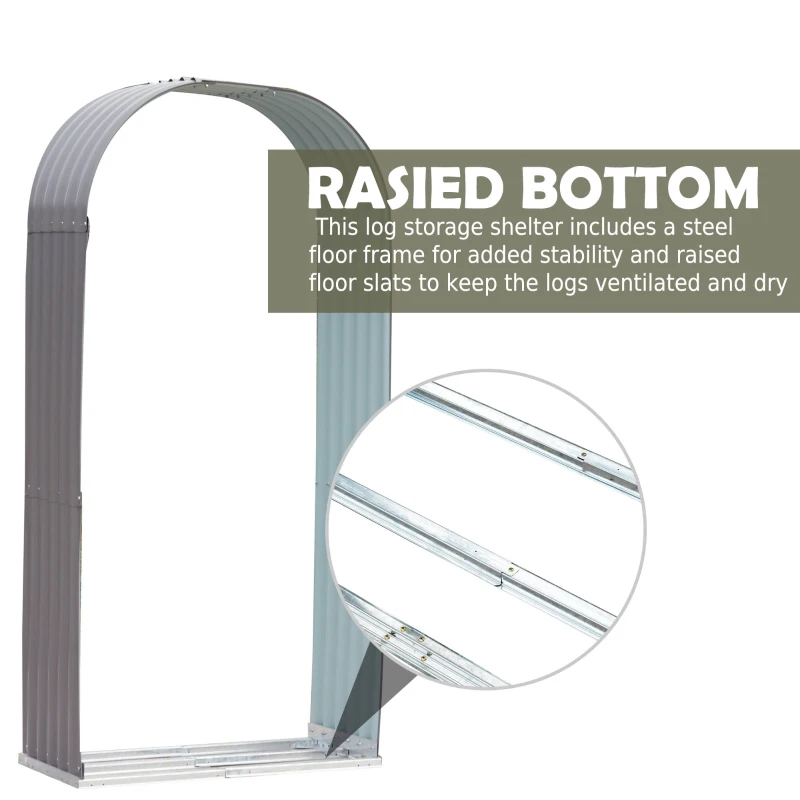 Outsunny 79" Steel Sturdy Firewood Covered Shed Storage Rack - Gray