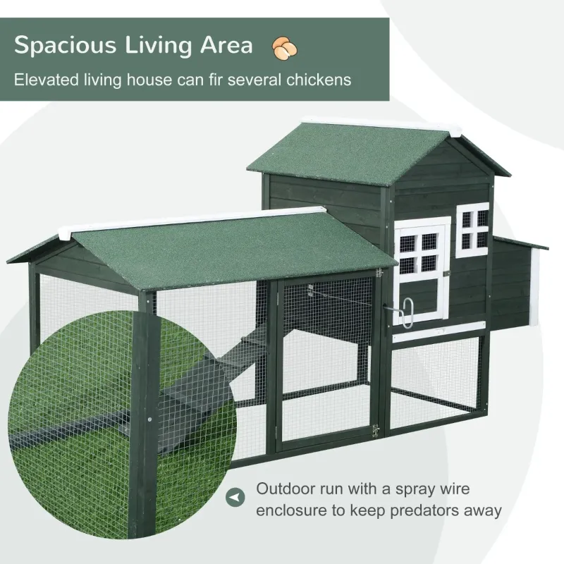 PawHut 83" Wooden Outdoor Backyard Chicken Coop Fence Rabbit Bunny Hutch House with Covered Run and Nesting Box