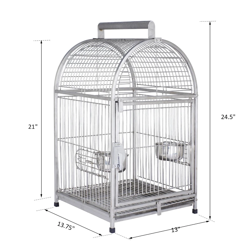 PawHut 25" Dome Top Stainless Steel Travel Bird Cage Carrier with Handle Perch