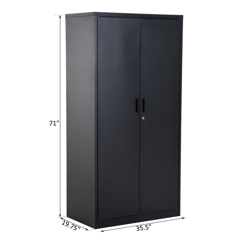 HomCom 71" Lockable Storage Cabinet Cold Rolled Steel Cabinet with Shelves - Black