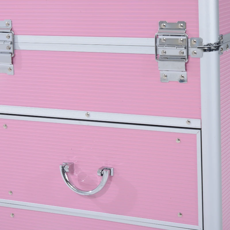 Soozier Large Makeup Train Case Professional MUA Vertical Rolling Full Travel Vanity Case - Pink