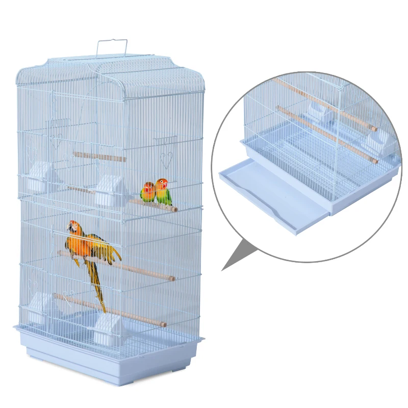 PawHut 36" Metal Indoor Bird Cage Starter Kit with Tray and Accessories - White