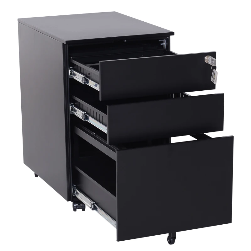 Vinsetto 24" Metal 3 Drawer Locking Under Desk Filing Cabinet On Wheels - Black