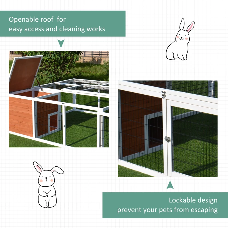 PawHut 64" Wooden Outdoor Guinea Pig Hutch Rabbit Cage Playpen with Run and Enclosed Cover