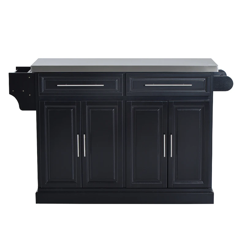 HomCom Modern Kitchen Rolling Island Cart Storage Cabinet with Stainless Steel Top - Black