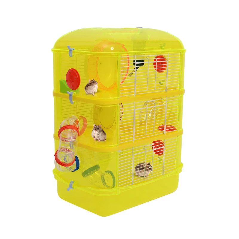 Open Box Pawhut 3 Story Happy Hamster Habitat Pet Critter Cage (Yellow)