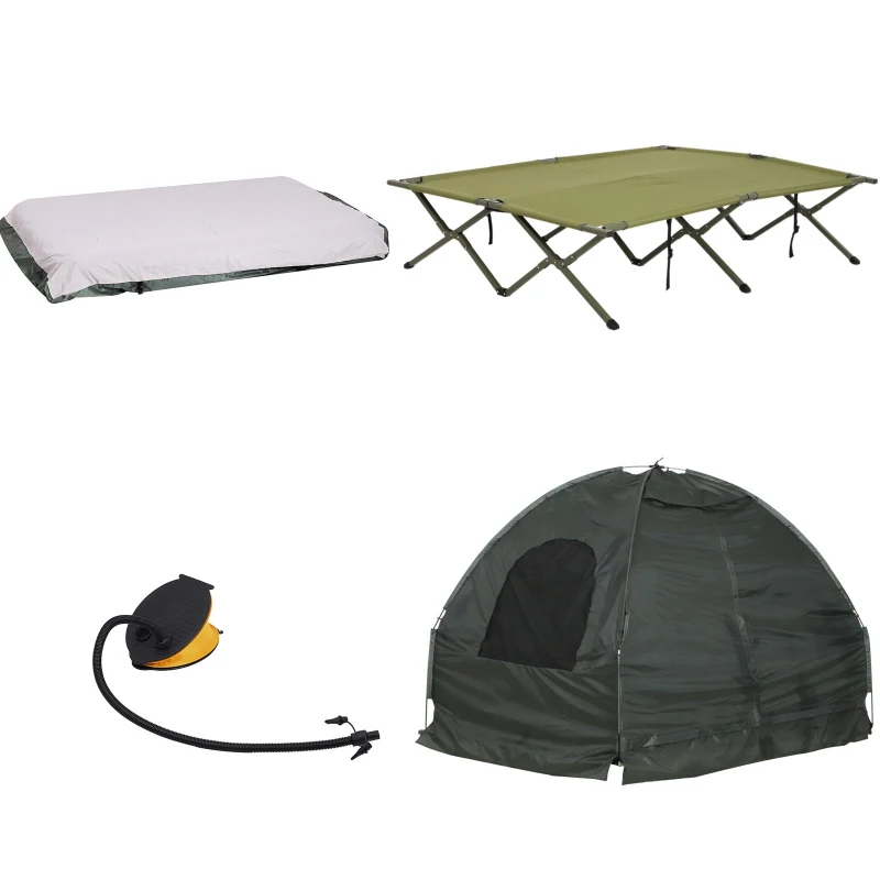 Open Box Outsunny Extra Large Compact Pop Up Portable Folding Outdoor Elevated All in One Camping Cot Tent Combo Set