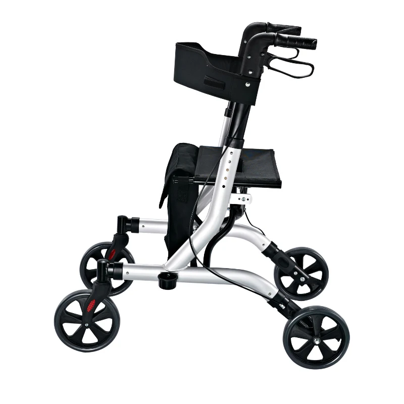 HomCom Aluminum Folding Rollator Walker w/ Seat and 8" Wheels