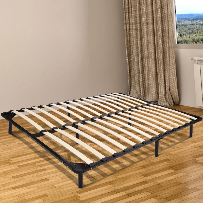 HomCom Full Size Torsion Arched Wood Slat Steel Platform Bed Mattress Frame - Black