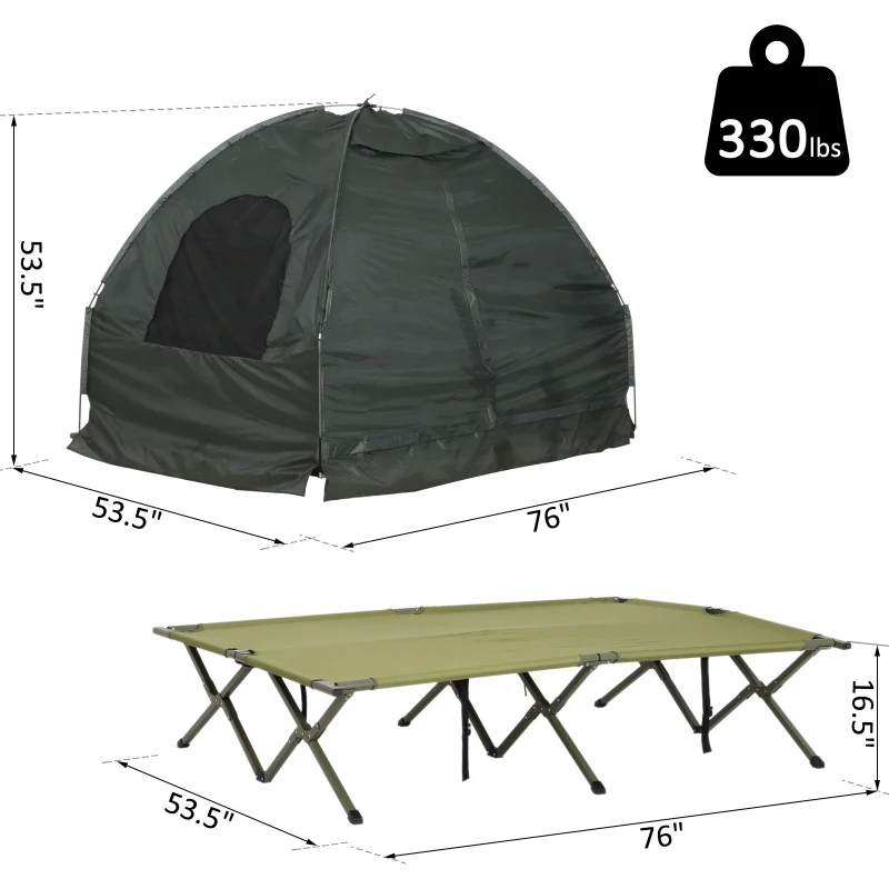 Open Box Outsunny Extra Large Compact Pop Up Portable Folding Outdoor Elevated All in One Camping Cot Tent Combo Set
