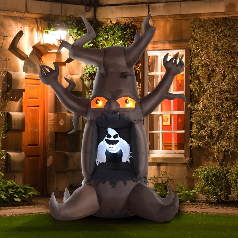 HOMCOM 8’ Lighted Inflatable Outdoor Halloween Yard Decoration - Scary Ghost Tree