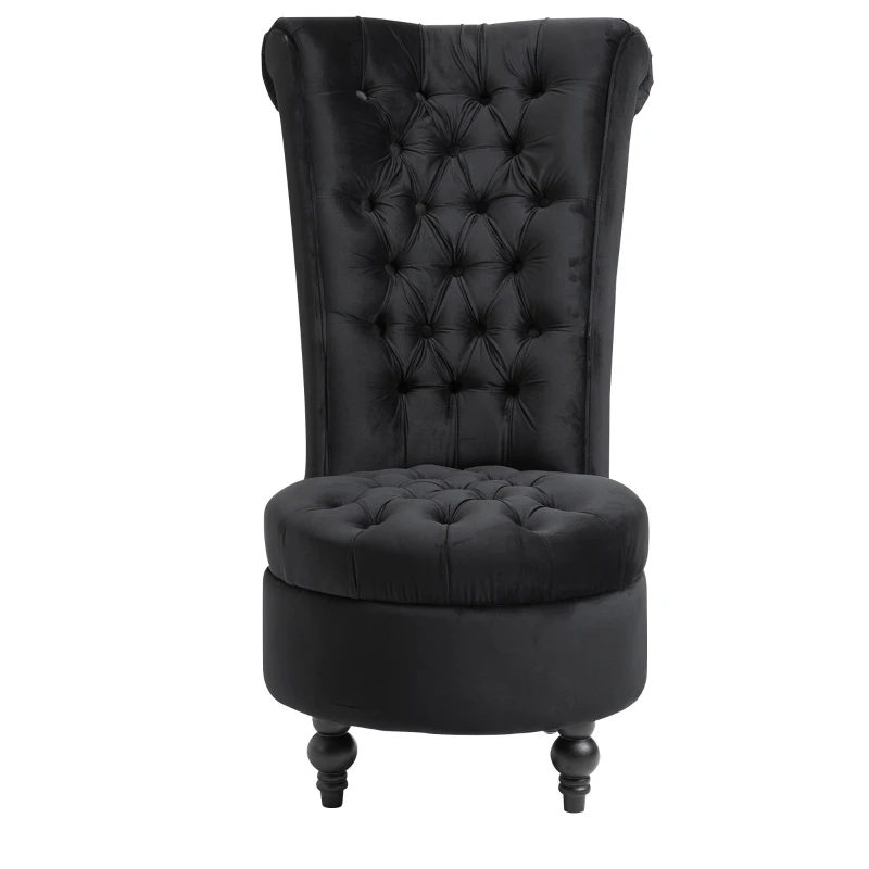 HomCom 45" Chesterfield Tufted High Back Velveteen Upholstered Accent Chair Couch for Livingroom Bedroom - Black