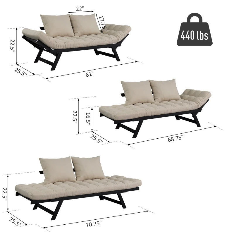 HOMCOM Click Clack Couch  Convertible Futon Sleeper Sofa Bed - Modern - Linen Fabric - 61" L - Beige
