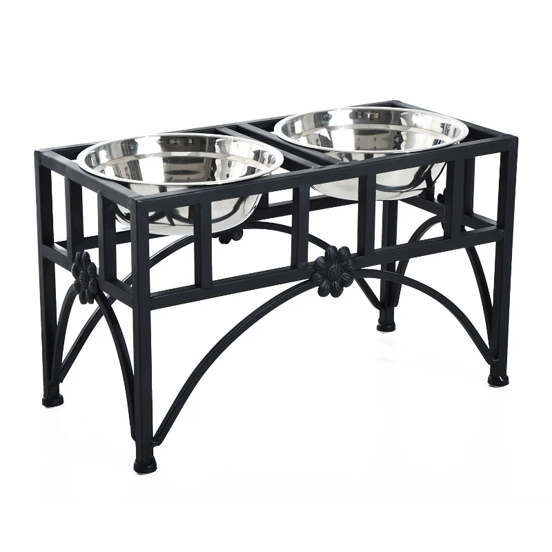 PawHut 22" Double Stainless Steel Heavy Duty Dog Food Bowl Outdoor Indoor Elevated Metal Pet Puppy Feeding Station