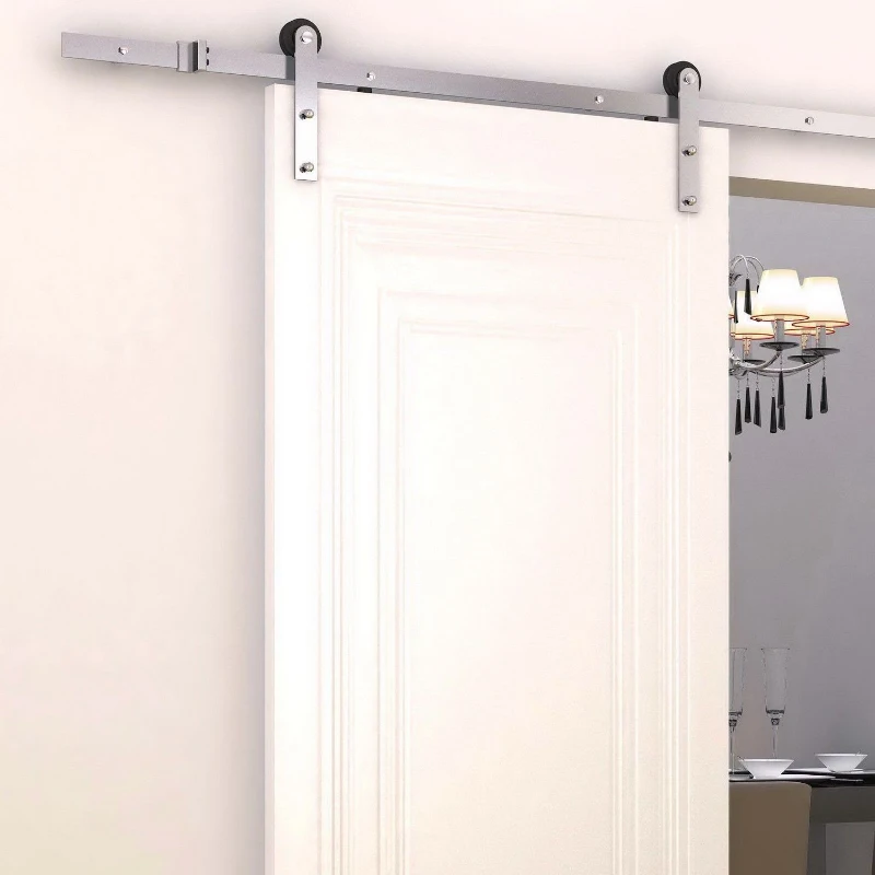 HomCom 6' Modern Interior Sliding Barn Door Kit Hardware Set - Flat Stainless Steel