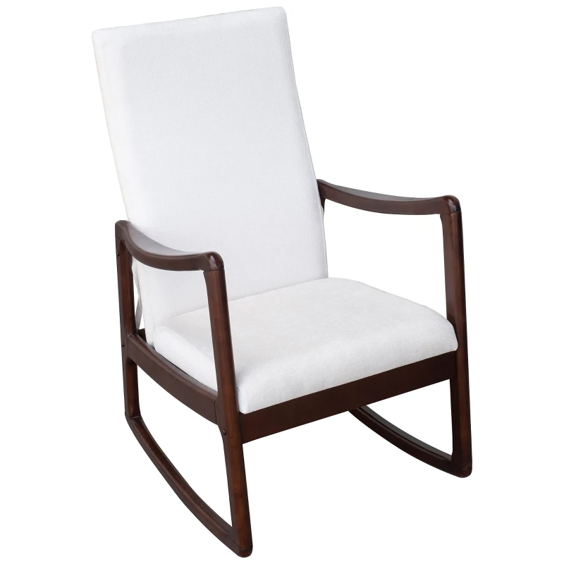 HomCom Modern Wood Rocking Chair Indoor Porch Furniture for Living Room - Coffee Brown / White with Cushion