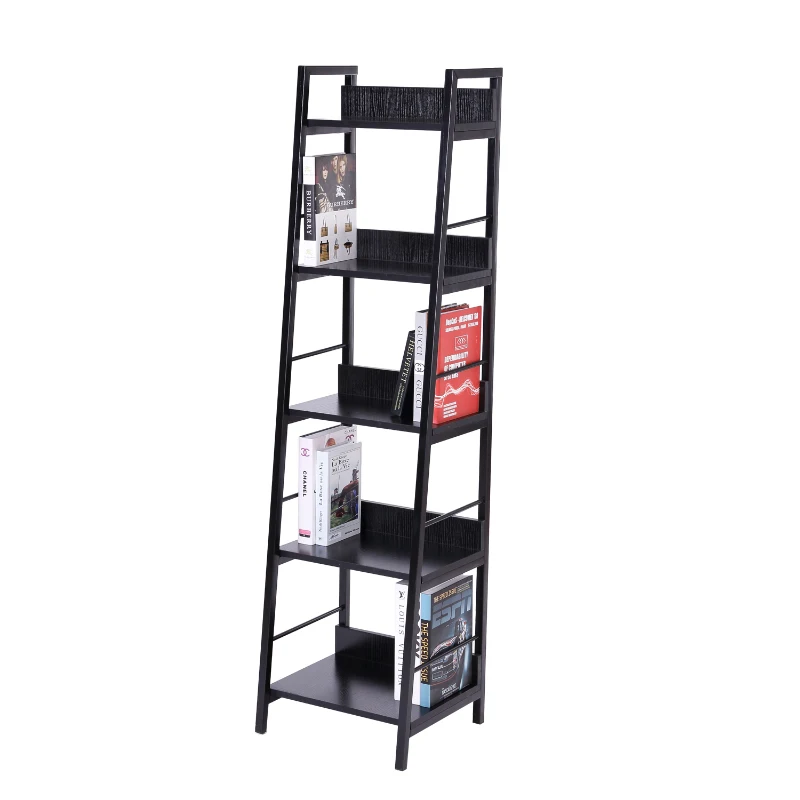 HomCom 2 Pack 5-Shelf Modern Ladder Bookcase (Black)