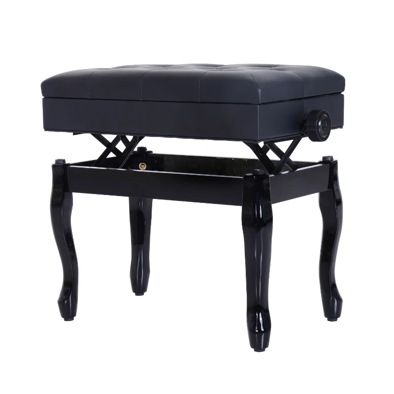 HomCom Faux Leather Traditional Adjustable Storage Piano Bench - Black