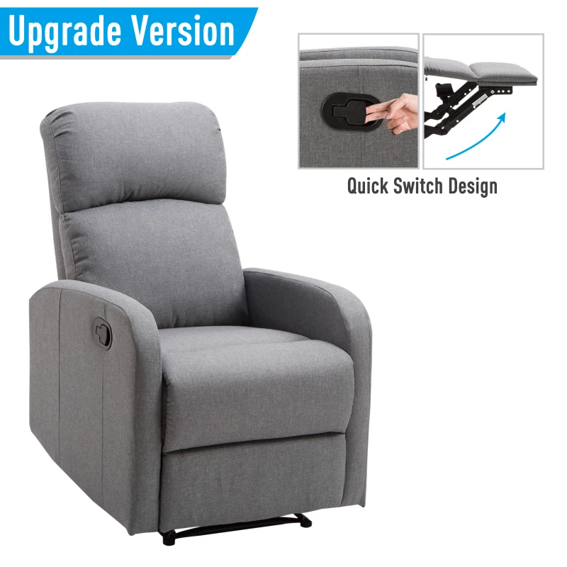 HomCom Linen Fabric Manual Recliner Lounger Chair  with Footrest - Grey