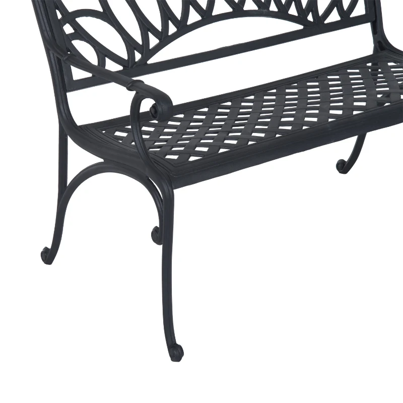 Outsunny 41" Lotus Flower Pattern Decorative Outdoor Garden Bench - Black