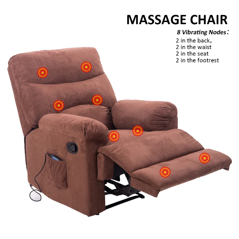 HomCom Faux Suede Heated Vibrating Massage Recliner Chair with Remote - Cinnamon Brown
