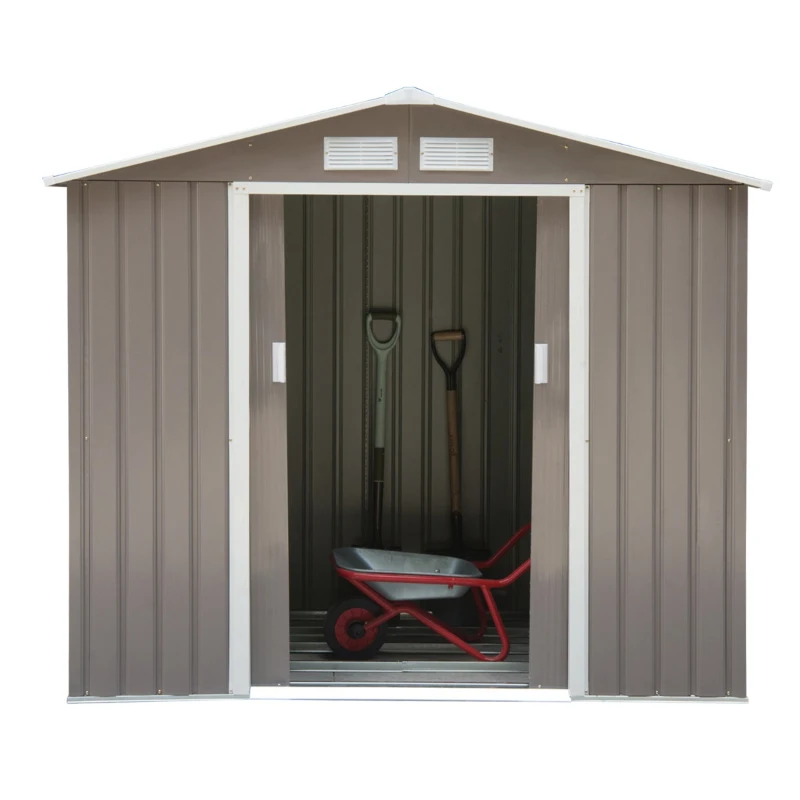 Outsunny 7' x 4' Outdoor Metal Garden Storage Shed with Sloped Roof - Gray/White