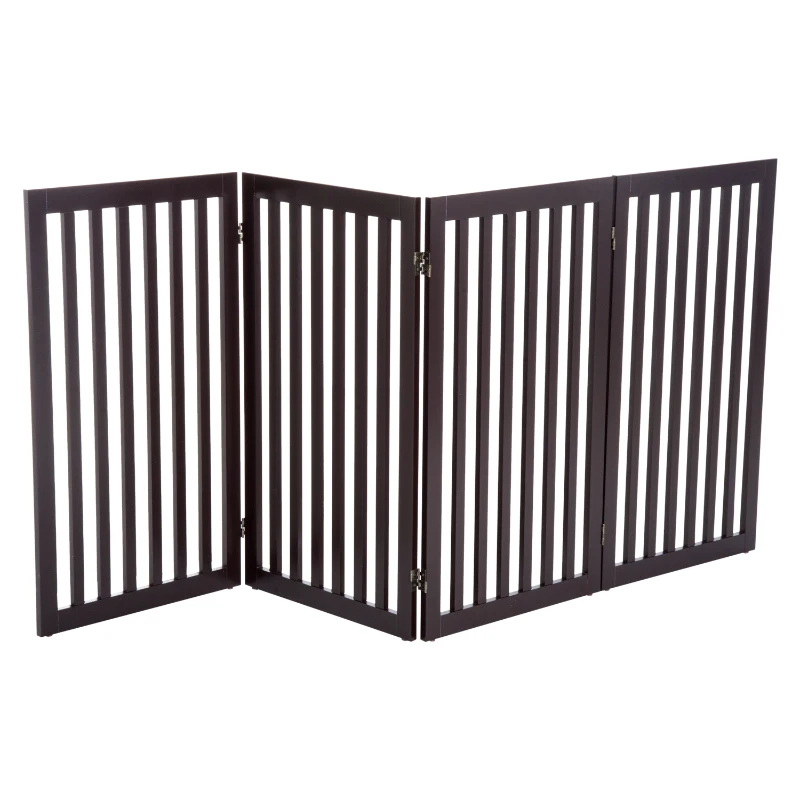 PawHut 36" x 80" Wooden Freestanding 4 Panel Expandable Pet Gate - Rich Espresso