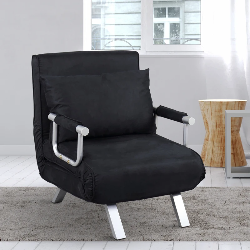 HomCom Single Person Folding 5 Position Steel Convertible Sleeper Bed Sofa Chair - Black