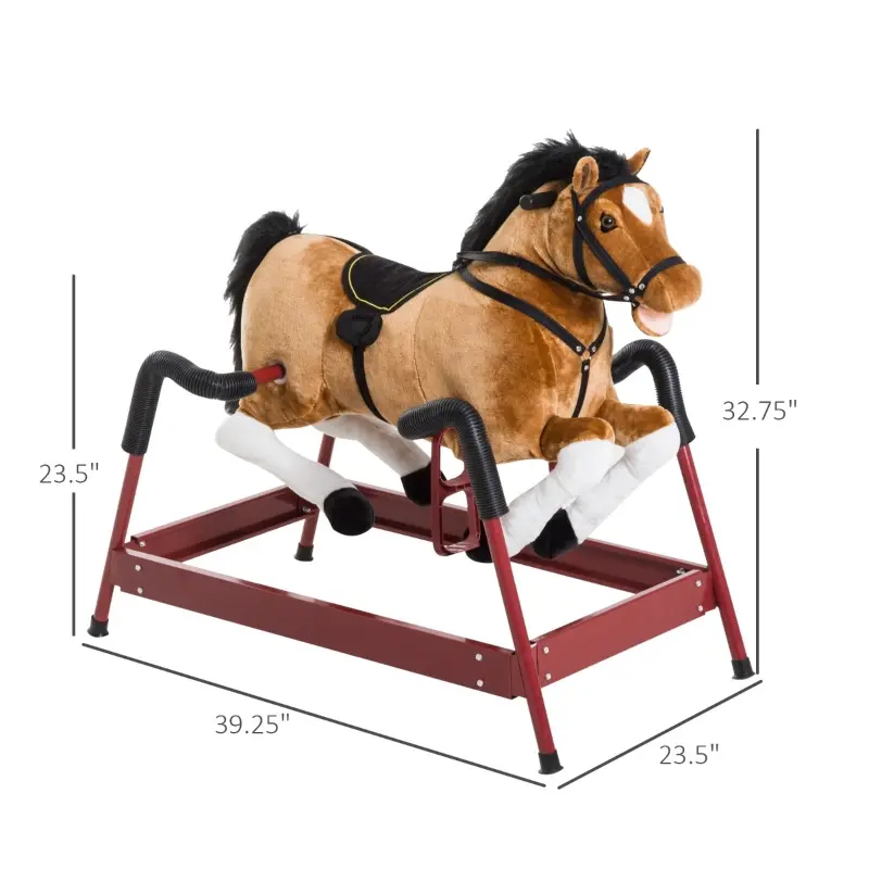 Qaba Durable Kids Stuffed Style Bouncing Spring Rocking Horse Toy Christmas Gift with Realistic Sounds and Solid Metal Frame