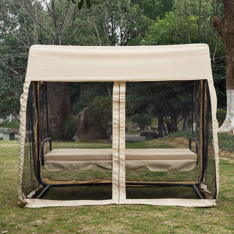 Outsunny 3 Seat Outdoor Covered Convertible Swing Chair / Bed with Mosquito Netting