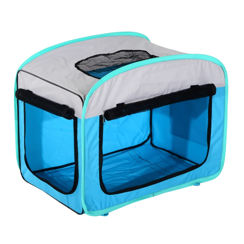Pawhut 27" Soft Sided Folding Pet Crate Carrier - Light Blue/Gray