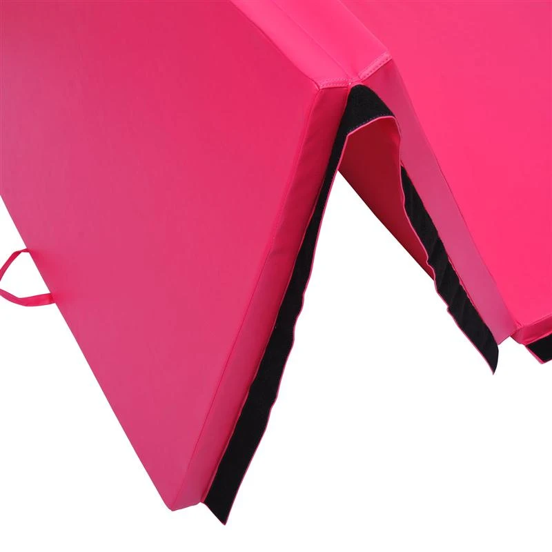Soozier 10' x 4' x 2" PU Leather Folding Gymnastics Tumbling / Martial Arts Mat with Handles - Pink