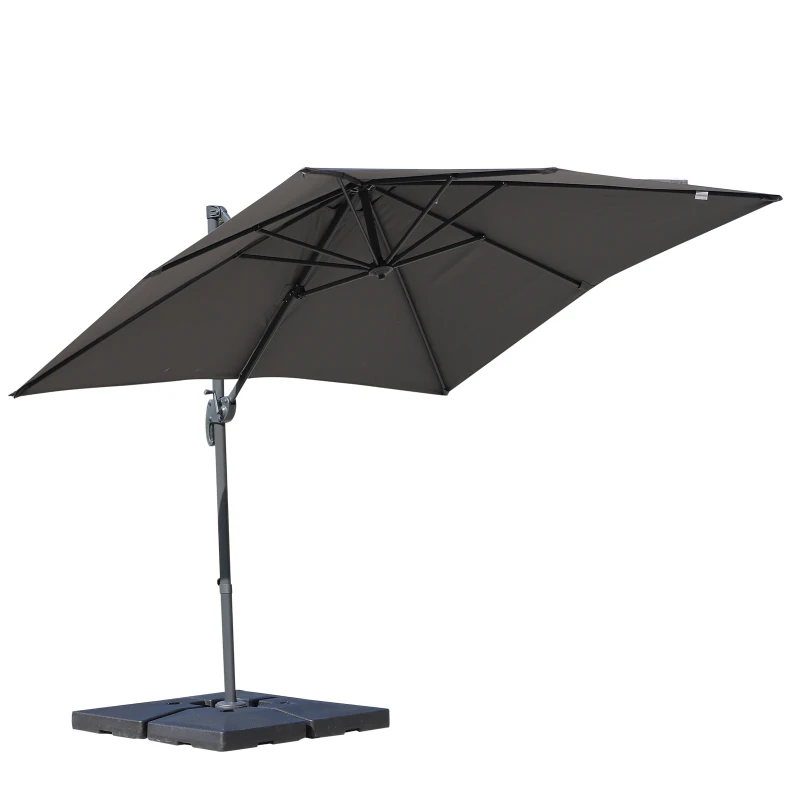 Outsunny 8ft x 8ft Square Offset 360 Cantilever Market Patio Umbrella with Cross Base Gray