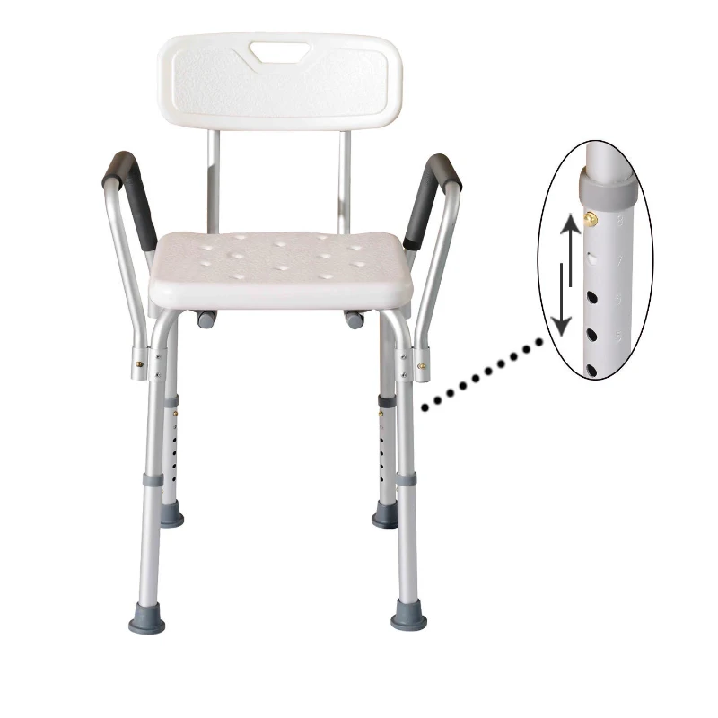 HomCom Sturdy Adjustable Medical Shower Seat Bath Chair Stool with Arms and Backrest for the Injured and Geriatric
