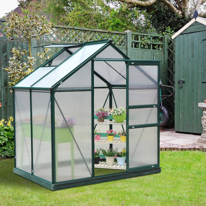 Outsunny 6' x 4' x 7' Twin Wall Polycarbonate Portable Walk-In Garden Greenhouse
