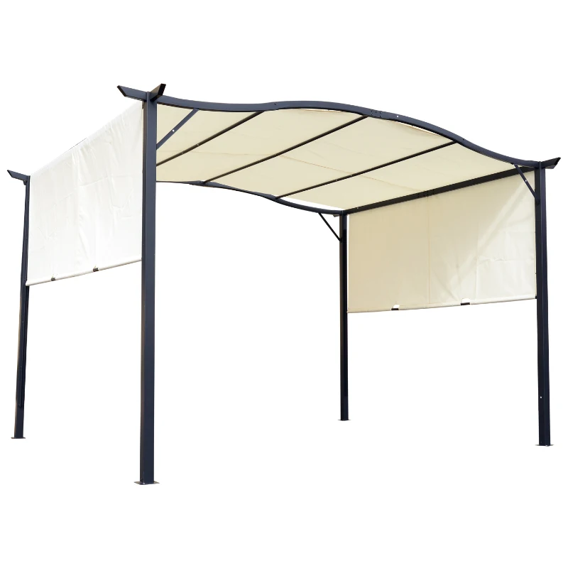 Outsunny 10’ x 12’ Steel Fabric Retractable Pergola Canopy Shade Kit - Cream White